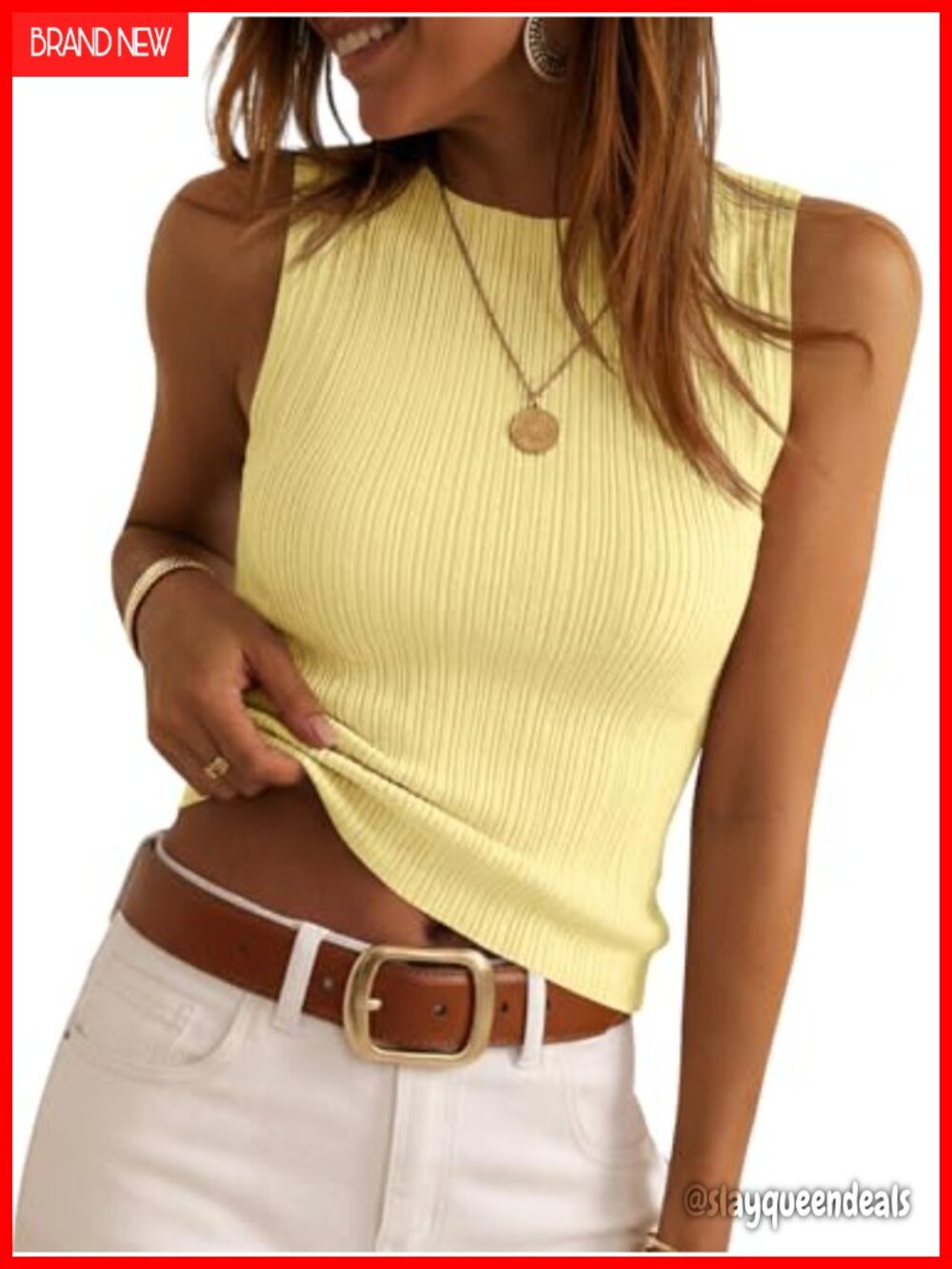 Sleeveless Sweater Vest Ribbed Knit Slim Fit Crew Neck Tank Top